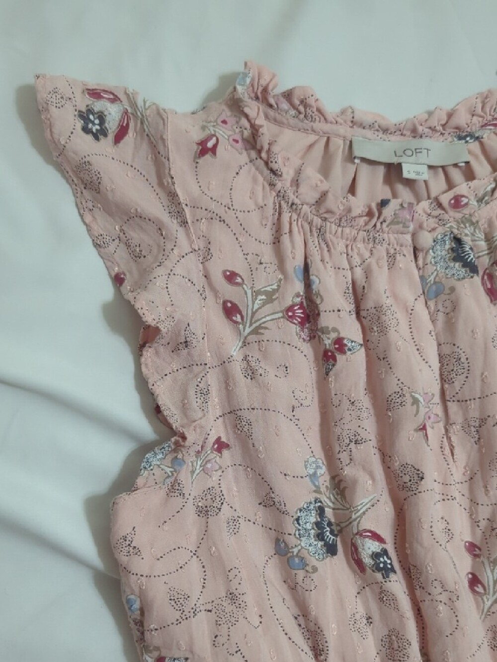 LOFT Floral Clip Dot Flounce Dress, Color Blush Whisper Pink Size S - Picture 9 of 16